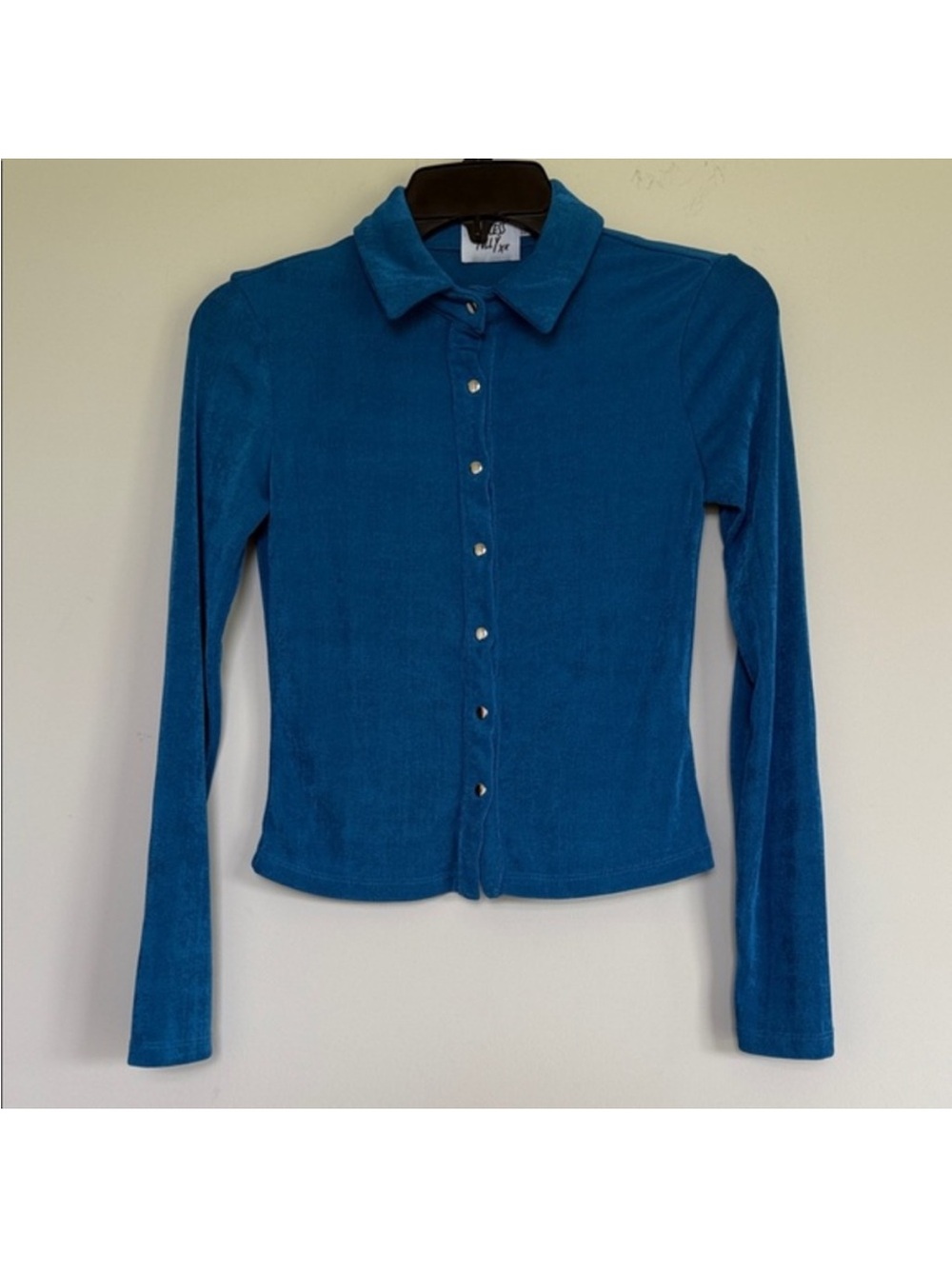Princess Polly teal button down stretch shirt Sz 2 XS